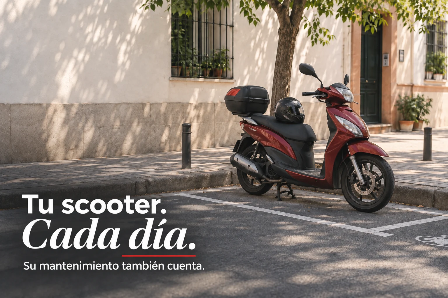 Scooter estacionado en una calle para sus desplazamientos diarios.